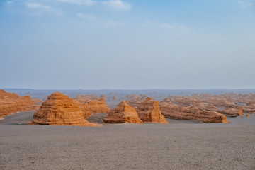 Yardang rocks in gobi desert in Dunhuang Yardang National Geopark, Gansu, China