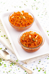Indian Popular Sweet Food Carrot Halwa Also Know as Gajar ka Halwa, Carrot Dessert, Carrot Halva or Gajrela is a Carrot-Based Sweet Dessert Pudding From India
