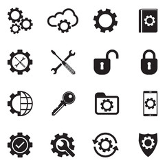 Settings Icons. Black Flat Design. Vector Illustration. 