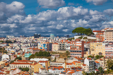Fototapeta na wymiar Aerial view of the Lisbon old town center with main streets and squares . Portugal.