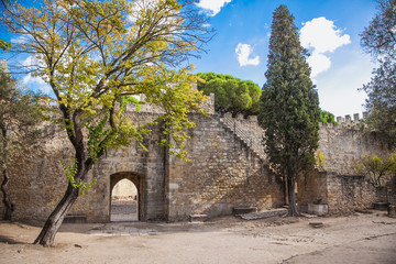 Walls of historic fortress Sao Jorge,  lisbon, Portugal.