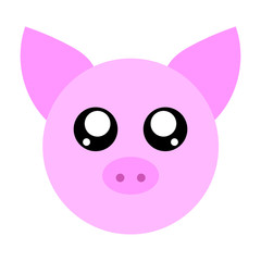 Pink Smiley Pig isolated on white background. Funny Cute Pig. Vector Illustation for Your Design, Game, Card.