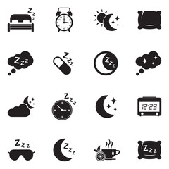 Sleep Icons. Black Flat Design. Vector Illustration.