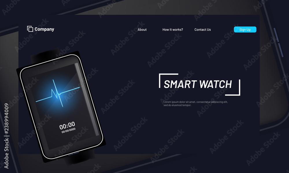 Poster website hero image or landing page with smart watch .