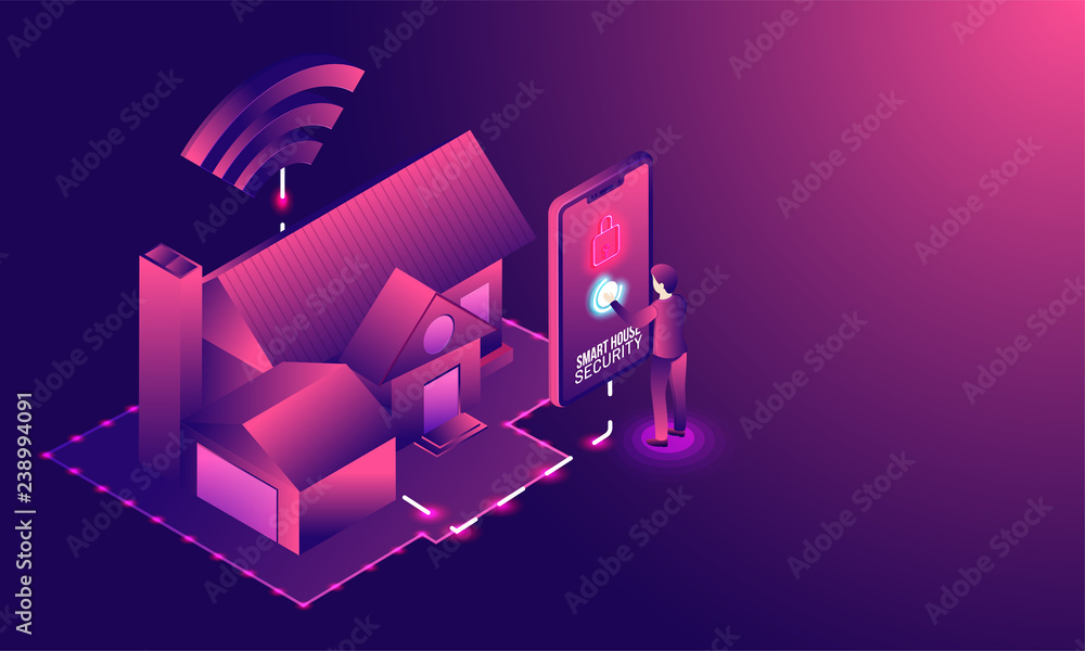 Poster smart home connected and control with technology devices through internet network, internet of thing