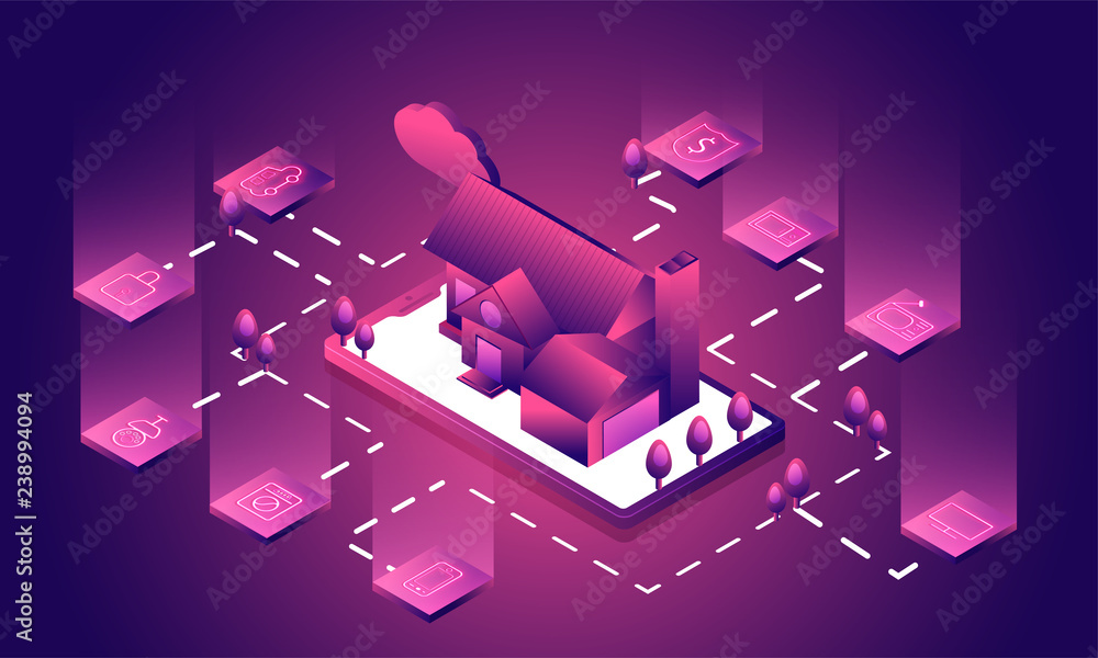 Poster smart home connected and control with technology devices through internet network, internet of thing
