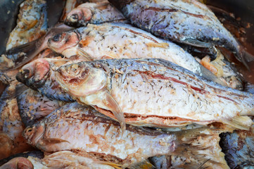 fermented fish or pickled fish/ traditional thai style food with rice ferment  raw preserved fish