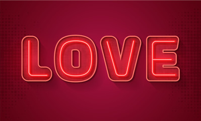 Glowing text Love on pink background.