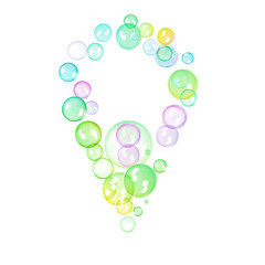 Illustration of map pointer made of bright colorful bubbles