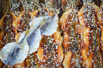 dried fish with sesame on sweet fish - food preservation