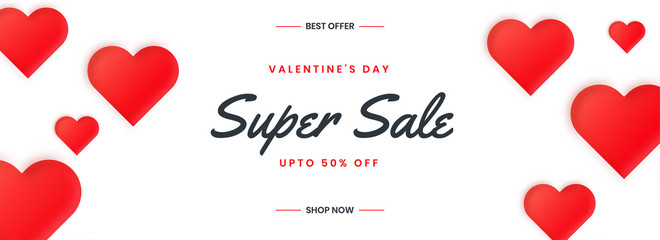 Happy valentine's day sale banner with red hearts.