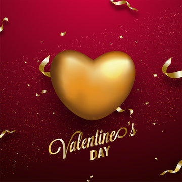 Golden heart shape on red background for Valentine's Day.