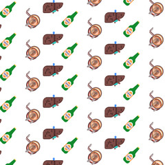 liver disease sick internal organ alcohol beer bottle wheelchair icon unhealthy lifestyle concept seamless pattern flat