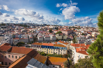 Fototapeta na wymiar Aerial view of the Lisbon old town center with main streets . Portugal.