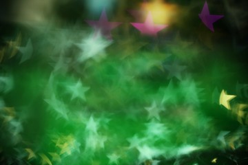 Green star bokeh blur background