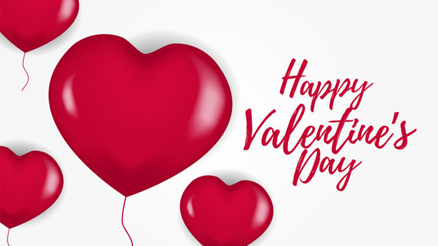 Happy Valentine banner template with 3D hearth pink red balloon. vector illustration