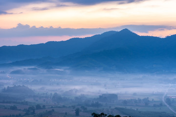 Beautiful sunrise at Phu Lang Ka, Phayao in Thailand.