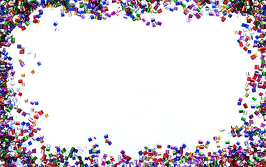 Glitzer Konfetti bunt als Rahme isoliert auf weiß 