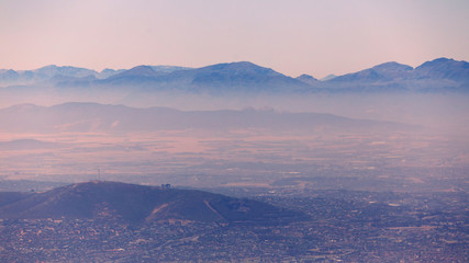 Misty mountains morning view in Cape Town, South Africa