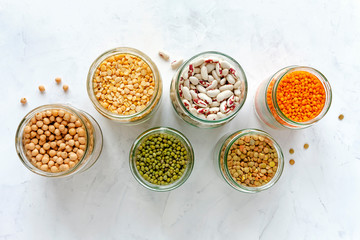 Dried lentils, peas, mung beans and beans