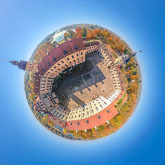 Little planet Nesvizh Castle in Belarus. Sphere panorama 360°