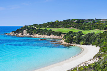Beautiful Grand Sperone beach near Bonifacio town, Corsica, France, famous landmark and travel touristic destination in Europe