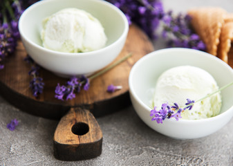 Ice cream and lavender flowers