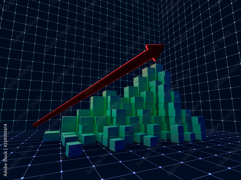 Wall mural business graph and growth chart. 3d