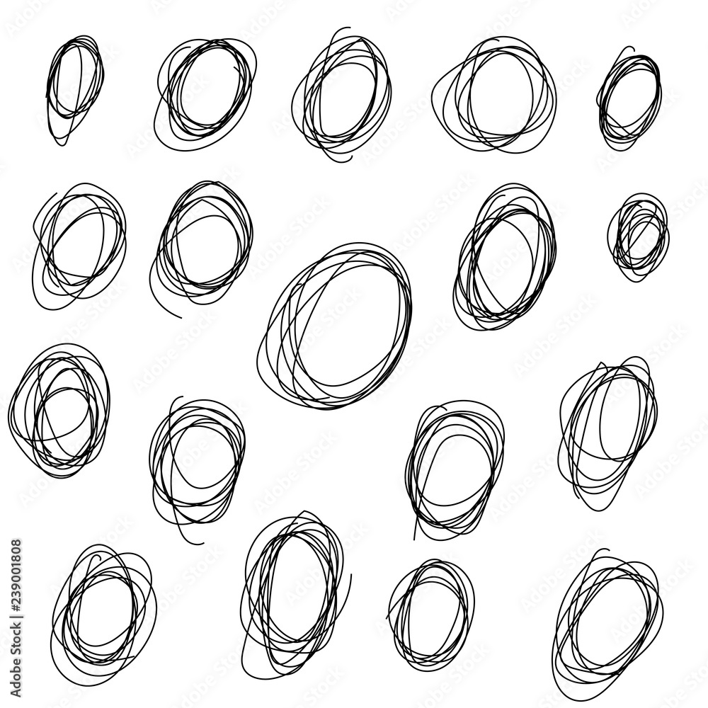 Poster set round doodle, scribble circle hand drawn vector thin line, divider shape