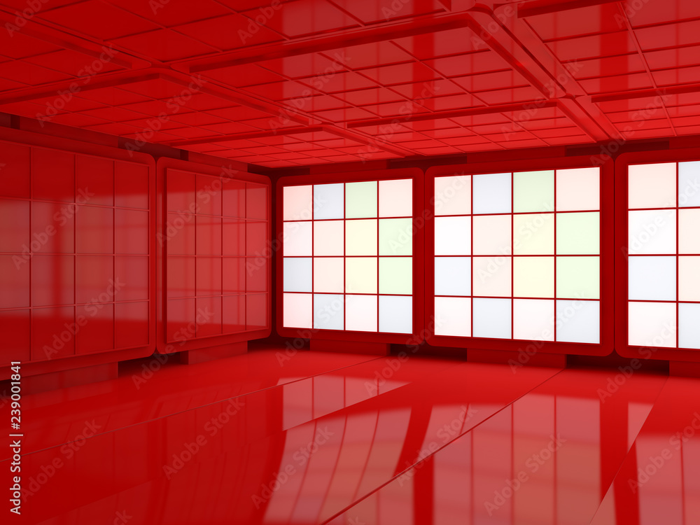 Poster background of an empty room with walls and neon light. neon rays and glow. 3d