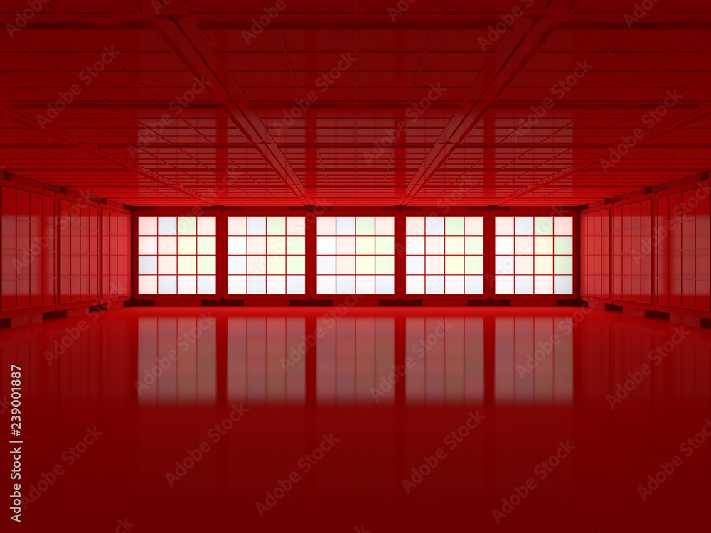 Poster background of an empty room with walls and neon light. neon rays and glow. 3d