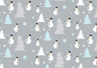 Christmas tree and snowman vector pattern