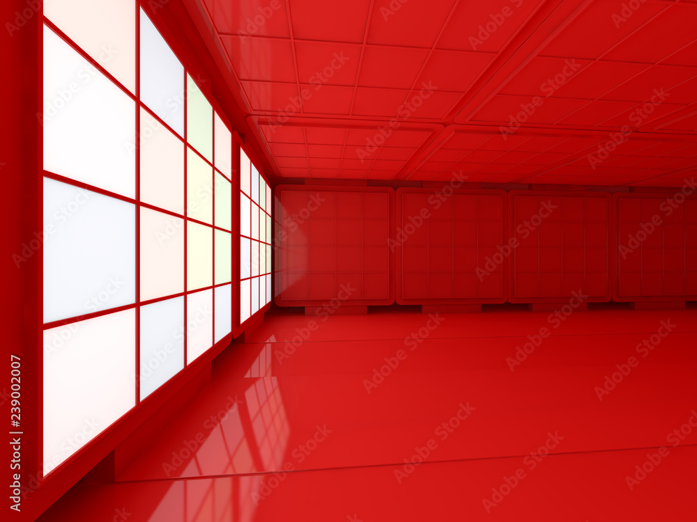 Poster background of an empty room with walls and neon light. neon rays and glow. 3d
