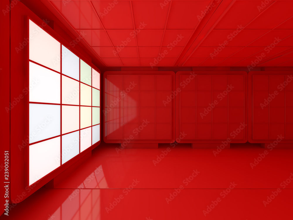 Poster background of an empty room with walls and neon light. neon rays and glow. 3d