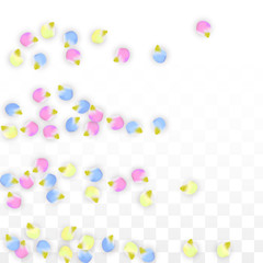 Vector Realistic Colorful Petals Falling on Transparent Background.  Spring Romantic Flowers Illustration. Flying Petals. Sakura Spa Design. Blossom Confetti. Design Elements for Wedding Decoration.