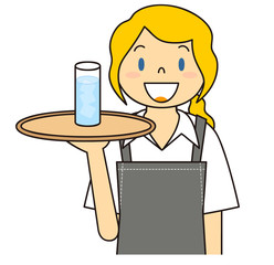 外国人女性 水を運ぶカフェ店員さん
