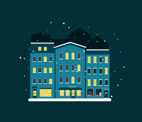 Holidays in a big city, winter night vector illustrtaion eps10