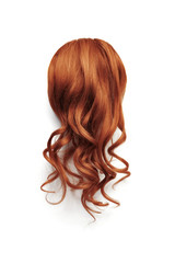 Naklejka premium Natural wavy henna hair on white background. Woman's head back view