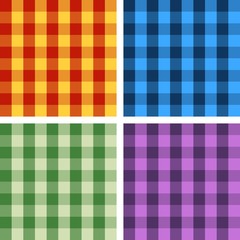 Set of four seamless colorful gingham checkered patterns.