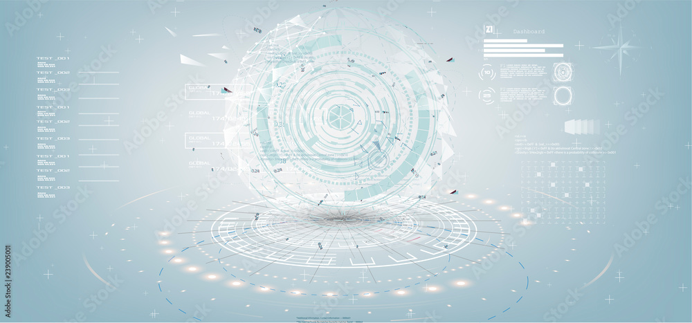 Poster grey white abstract technology background with various technology elements in style hud. technology 