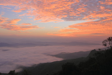 Cloud lighting with orange color on brightness sky	