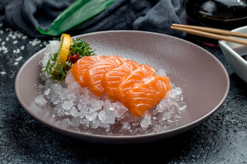 Sashimi salmon on a plate