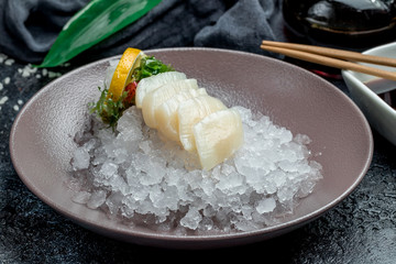 Sashimi scallop on a plate