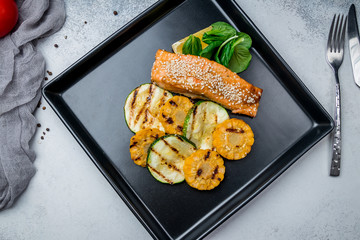 Salmon steak on the grill