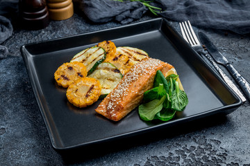 Salmon steak on the grill