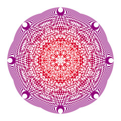 Mandala in Red and purple colors on a white background. Vector openwork drawing. Spiritual symbol.