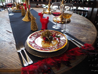 Beautiful Christmas table and ornaments on table