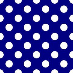 Blue and white polka dots, seamless pattern vector