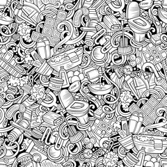 Bathroom hand drawn cartoon doodles seamless pattern.
