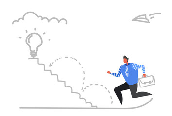 Businessman climbing career ladder light lamp creative